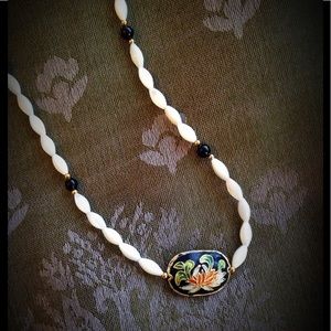 MOP Glass, Black Onyx, $ Champleve Beaded necklace